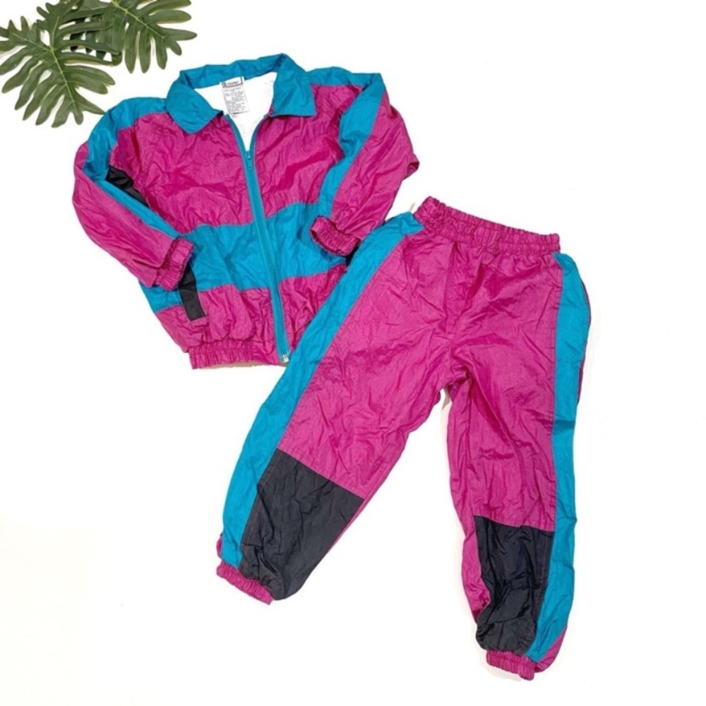 Vintage Retro Kids Nylon 80s 90s Windbreaker Pants Jacket Set